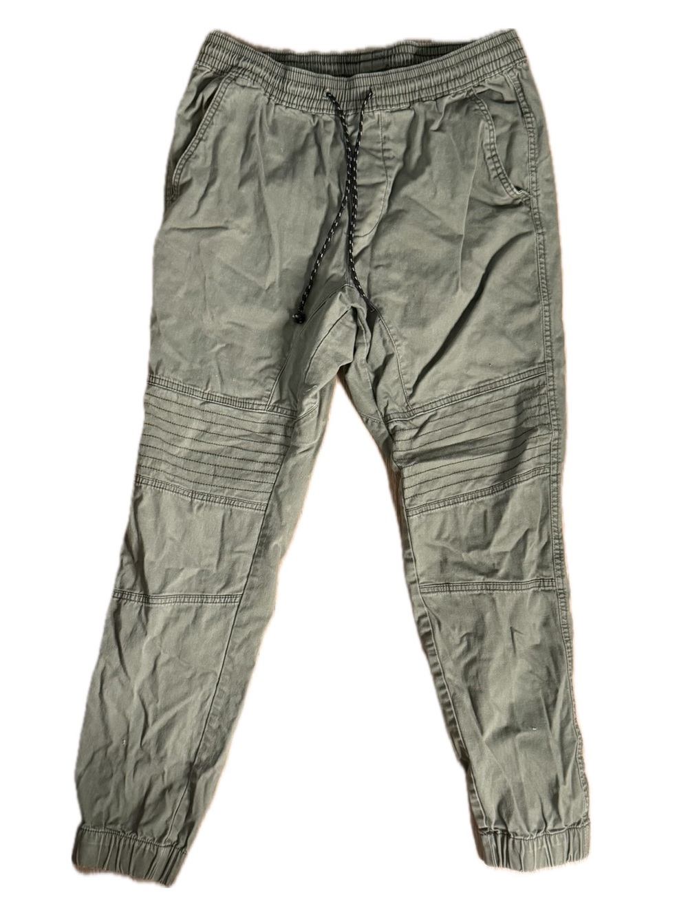 Men’s George Olive Green Moto Jogger Pants Size M 32-34 Stretch Ribbed Knee